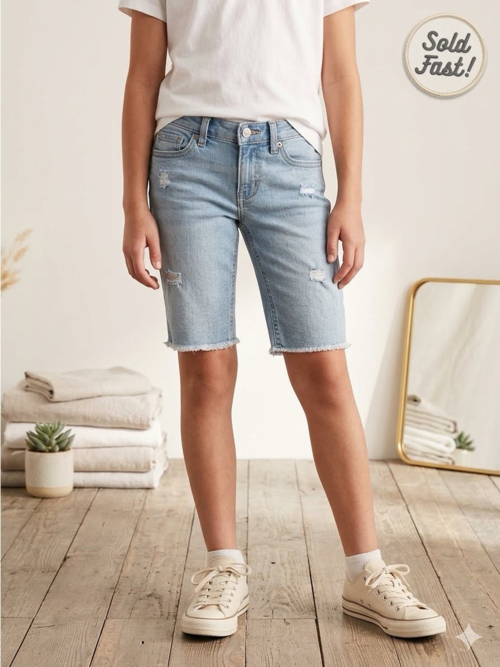 Levi's kids Light Blue Distressed Denim Shorts with Leather Patch